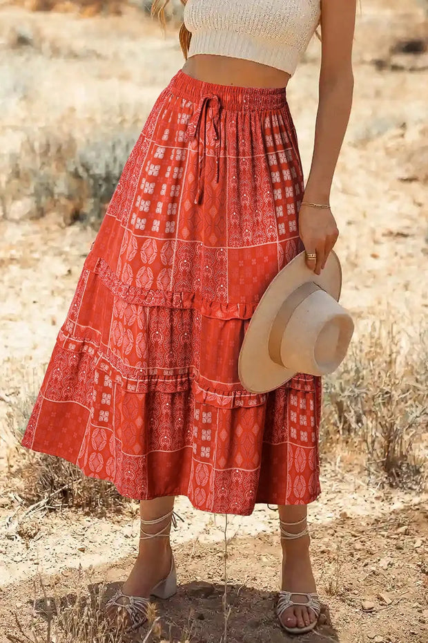 Printed Drawstring Midi Skirt-Skirts-Trendsi-Orange-Red-S-[option4]-[option5]-[option6]-[option7]-[option8]-Shop-Boutique-Clothing-for-Women-Online