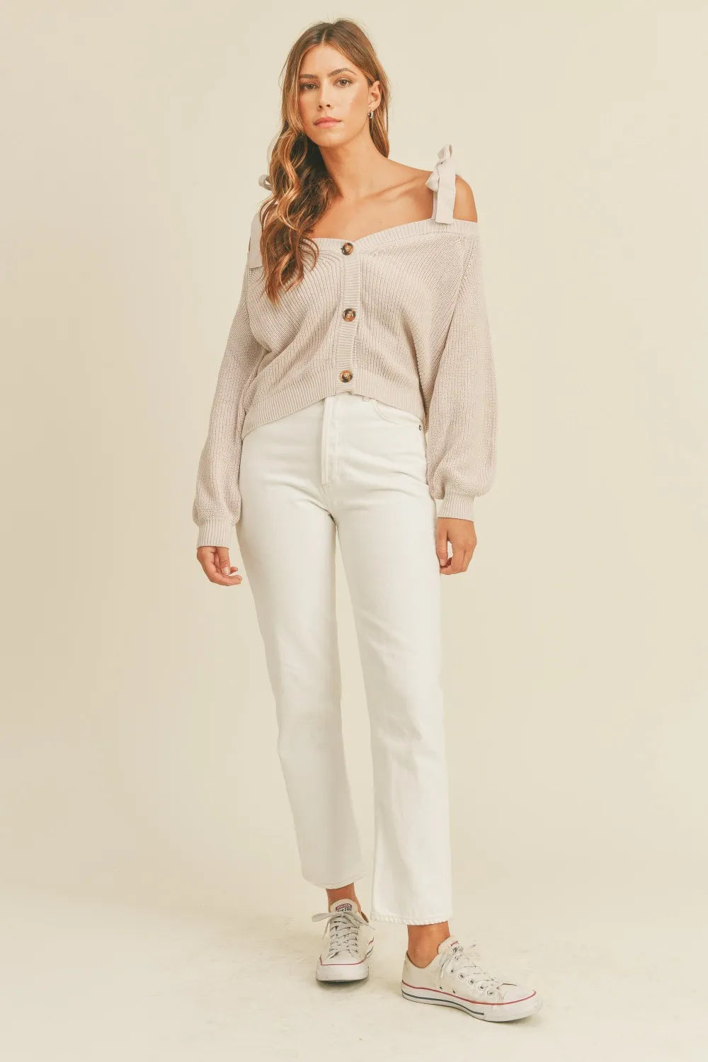 MABLE Off Shoulder Self Tie Strap Button Down Sweater-Sweaters-Trendsi-[option4]-[option5]-[option6]-[option7]-[option8]-Shop-Boutique-Clothing-for-Women-Online