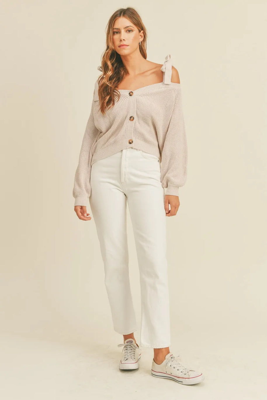 MABLE Off Shoulder Self Tie Strap Button Down Sweater-Sweaters-Trendsi-[option4]-[option5]-[option6]-[option7]-[option8]-Shop-Boutique-Clothing-for-Women-Online