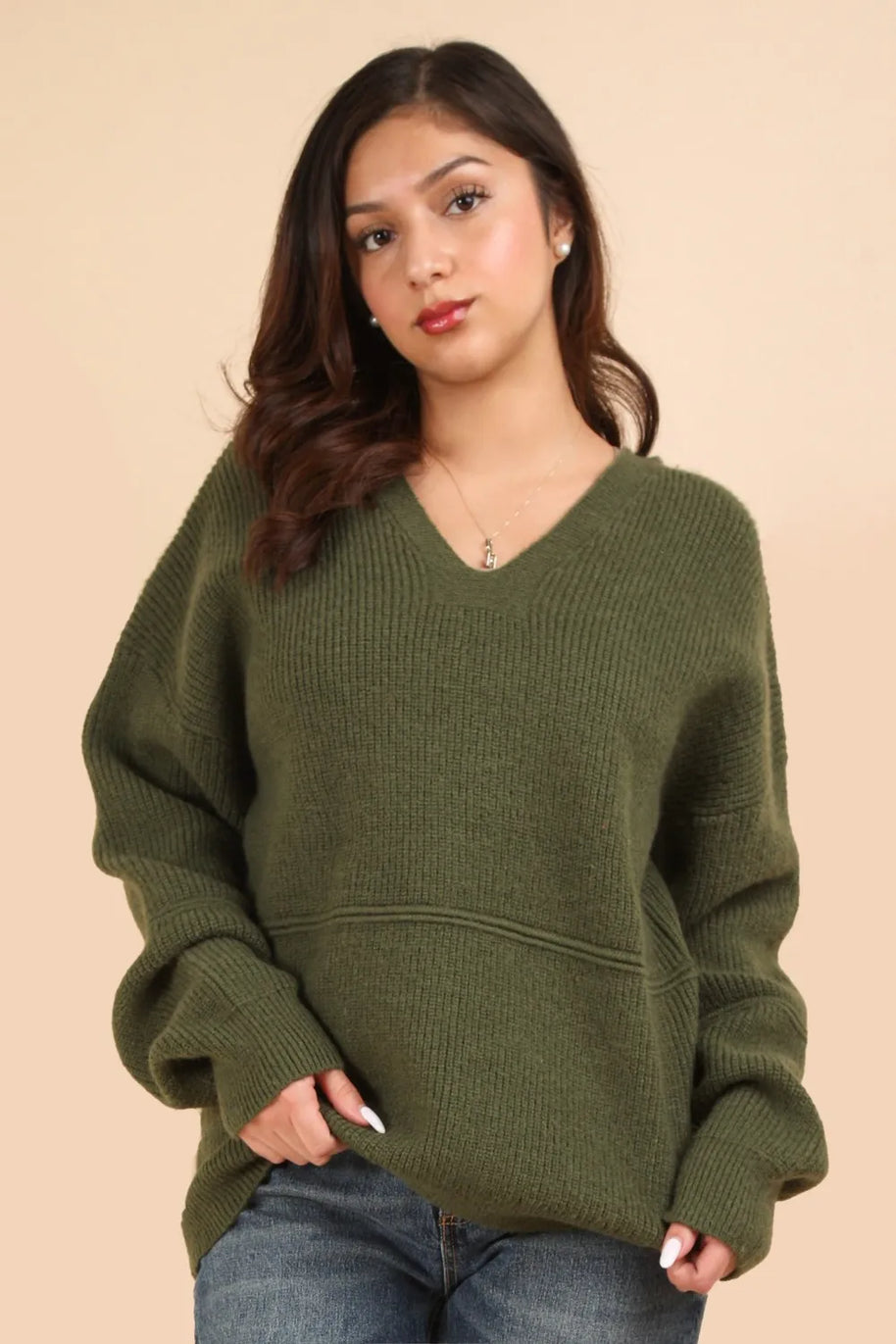 VERY J Seam Detail Drop Shoulder Hooded Sweater-sweater-Trendsi-Olive-S-[option4]-[option5]-[option6]-[option7]-[option8]-Shop-Boutique-Clothing-for-Women-Online