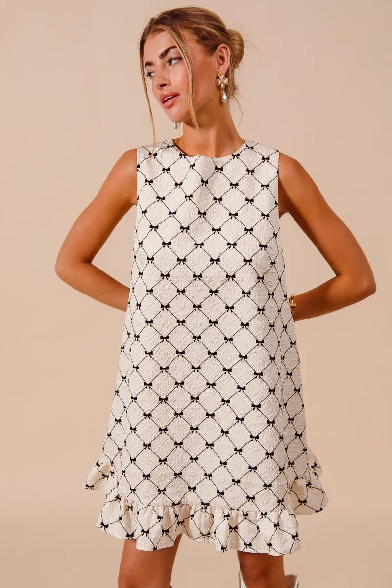 SO ME Texture Bow Printed Mini Ruffle Dress-Dresses-Trendsi-[option4]-[option5]-[option6]-[option7]-[option8]-Shop-Boutique-Clothing-for-Women-Online
