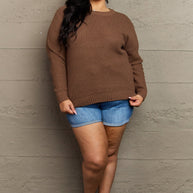 Zenana Breezy Days Plus Size High Low Waffle Knit Sweater-Sweaters-Trendsi-[option4]-[option5]-[option6]-[option7]-[option8]-Shop-Boutique-Clothing-for-Women-Online