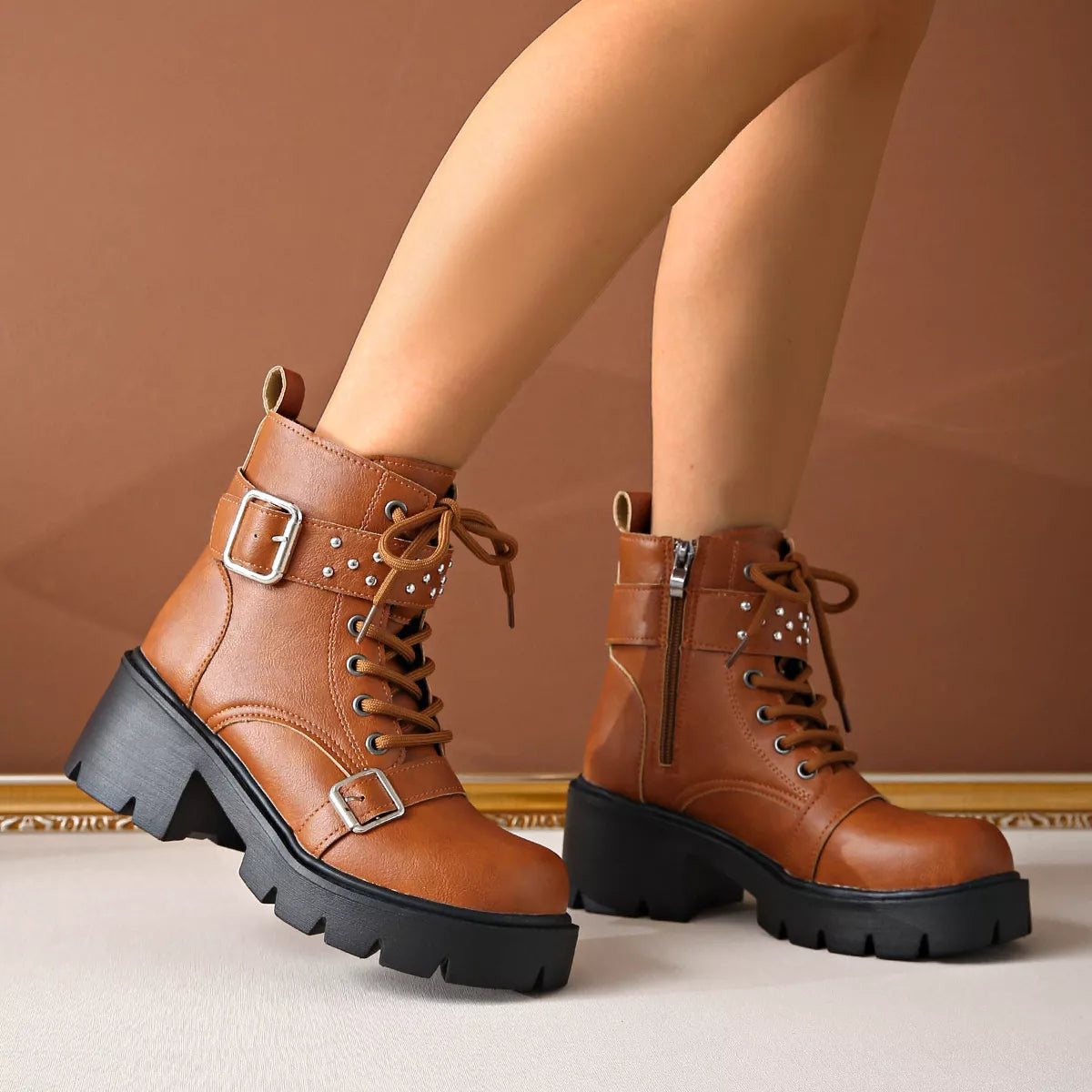 Round Toe Block Heels Boots-Boots-Trendsi-[option4]-[option5]-[option6]-[option7]-[option8]-Shop-Boutique-Clothing-for-Women-Online