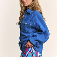 J.NNA Snap Down Long Sleeve Denim Shacket-Womens Outerwear/Shacket-Trendsi-[option4]-[option5]-[option6]-[option7]-[option8]-Shop-Boutique-Clothing-for-Women-Online