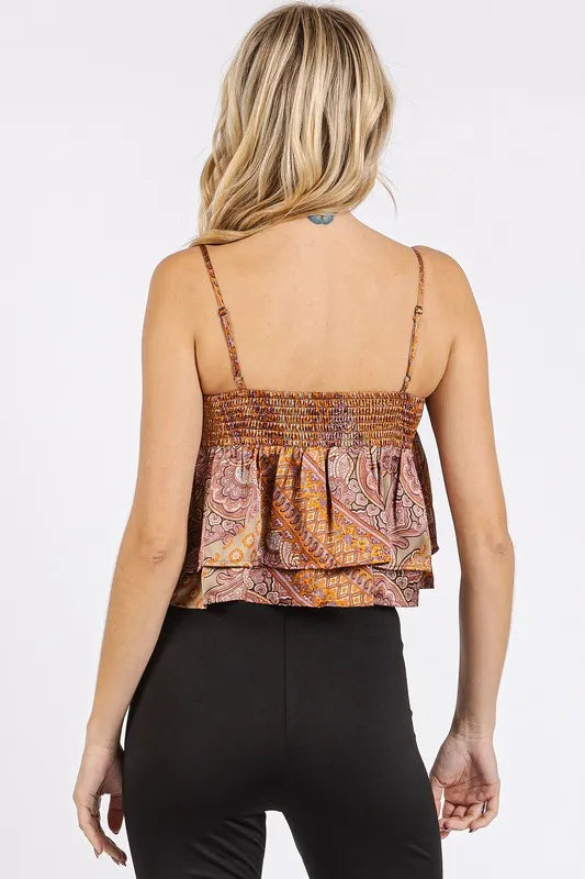 Mittoshop Paisley Patchwork Print Satin Ruffle Crop Cami-Trendsi-[option4]-[option5]-[option6]-[option7]-[option8]-Shop-Boutique-Clothing-for-Women-Online