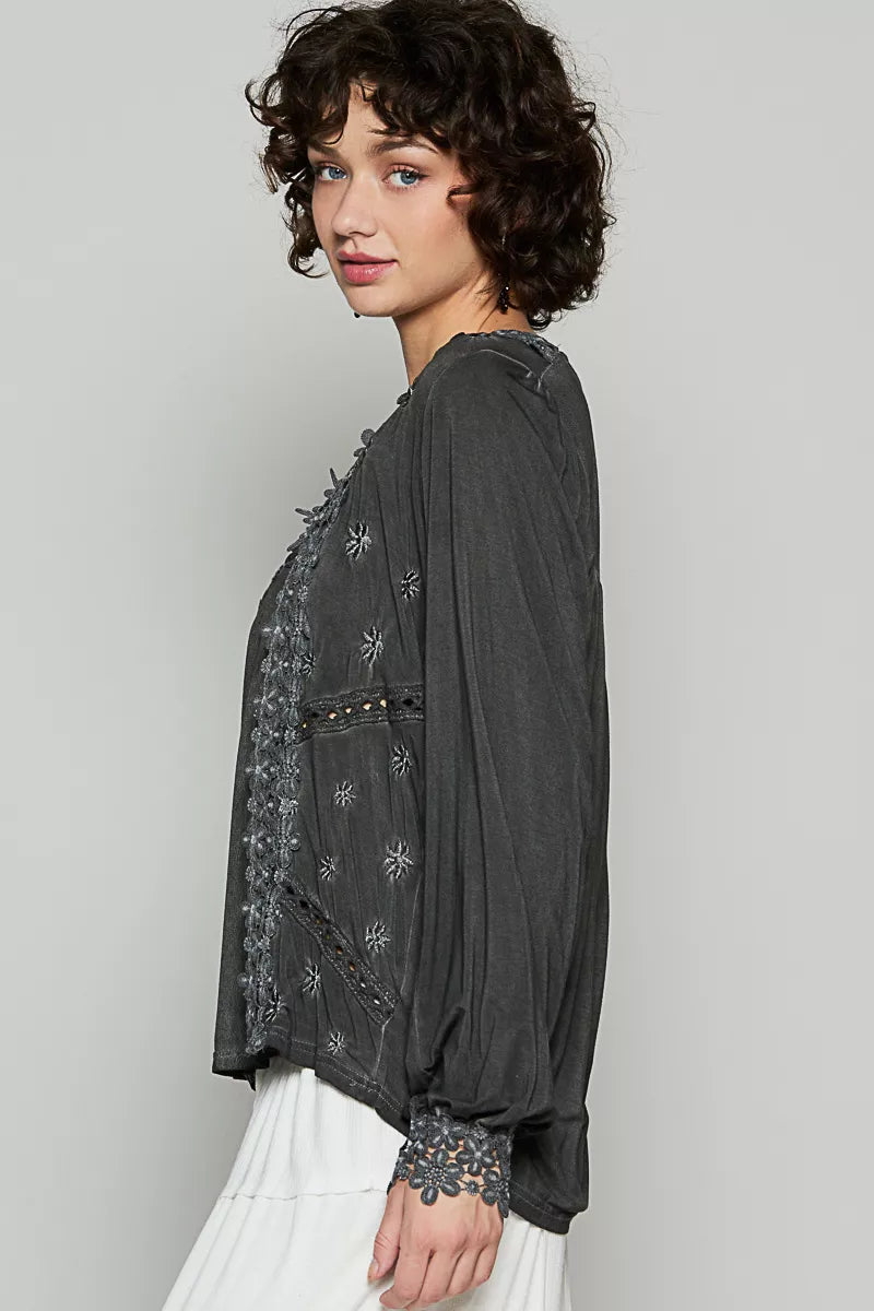 POL Floral Embroidery Woven Top with Lace Trim-Blouses-Trendsi-[option4]-[option5]-[option6]-[option7]-[option8]-Shop-Boutique-Clothing-for-Women-Online