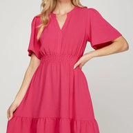 She + Sky Ruffled Hem Notched Flutter Sleeve Mini Dress-Dresses-Trendsi-Strawberry-S-[option4]-[option5]-[option6]-[option7]-[option8]-Shop-Boutique-Clothing-for-Women-Online