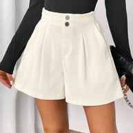 High Waisted Corduroy Shorts-Shorts-Trendsi-White-S-[option4]-[option5]-[option6]-[option7]-[option8]-Shop-Boutique-Clothing-for-Women-Online