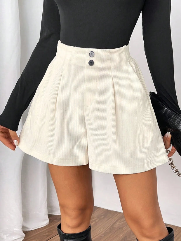 High Waisted Corduroy Shorts-Shorts-Trendsi-White-S-[option4]-[option5]-[option6]-[option7]-[option8]-Shop-Boutique-Clothing-for-Women-Online