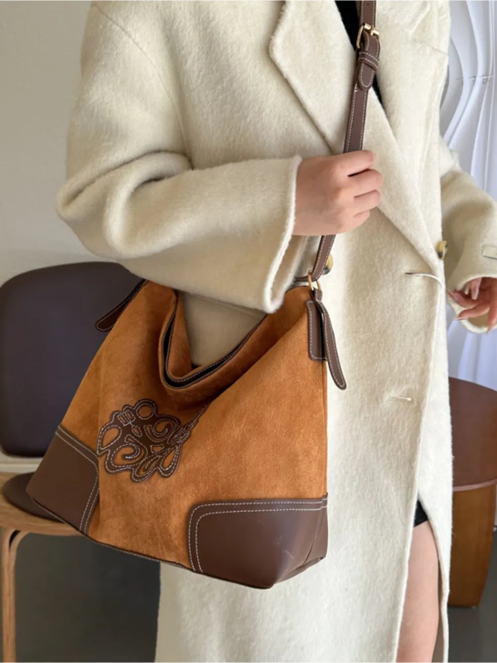 Suede Patch Adjustable Strap Tote Bag-Bags-Trendsi-[option4]-[option5]-[option6]-[option7]-[option8]-Shop-Boutique-Clothing-for-Women-Online