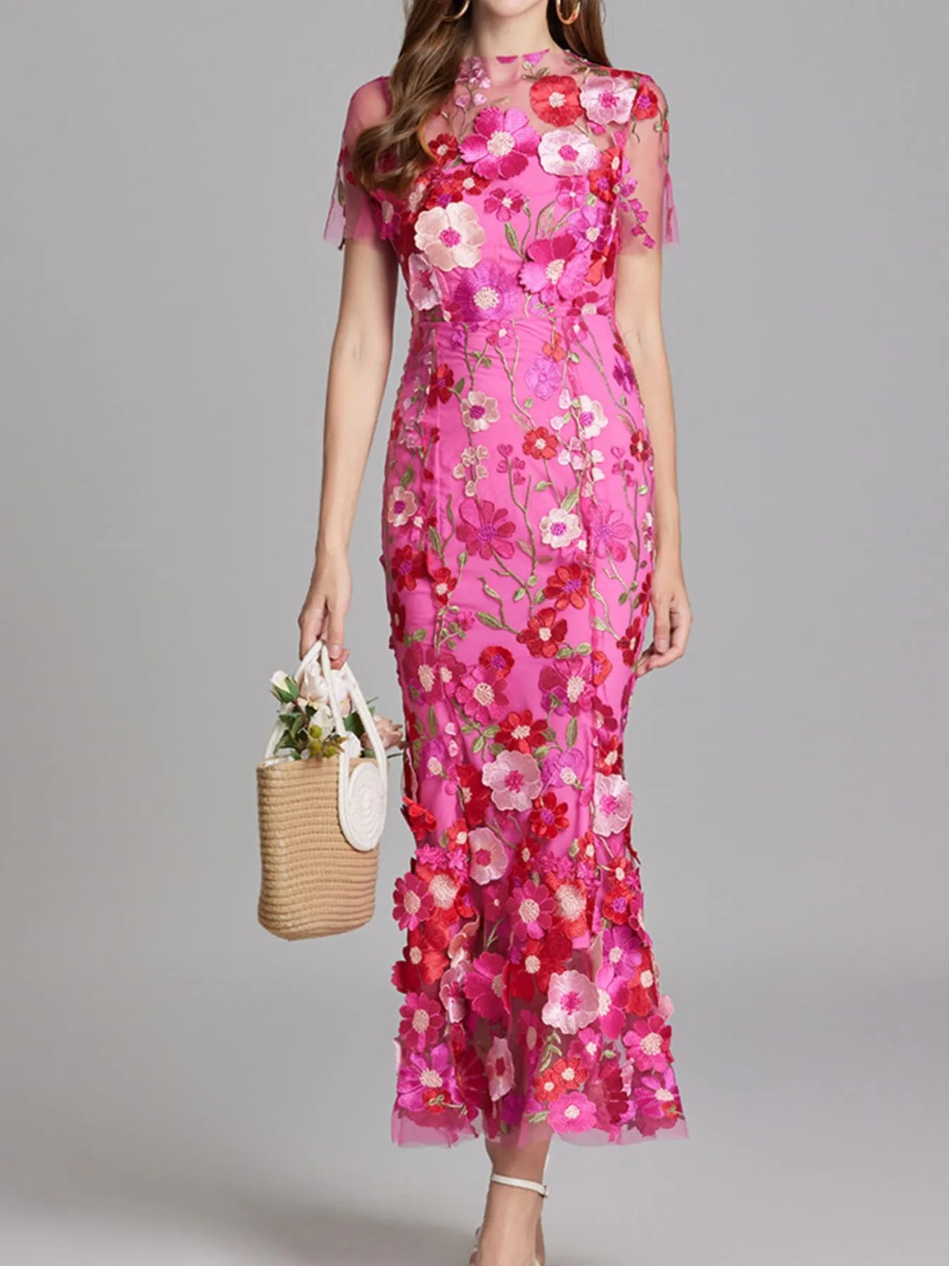 Floral Embroidered Mesh Overlay Maxi Dress-Dresses-Trendsi-[option4]-[option5]-[option6]-[option7]-[option8]-Shop-Boutique-Clothing-for-Women-Online