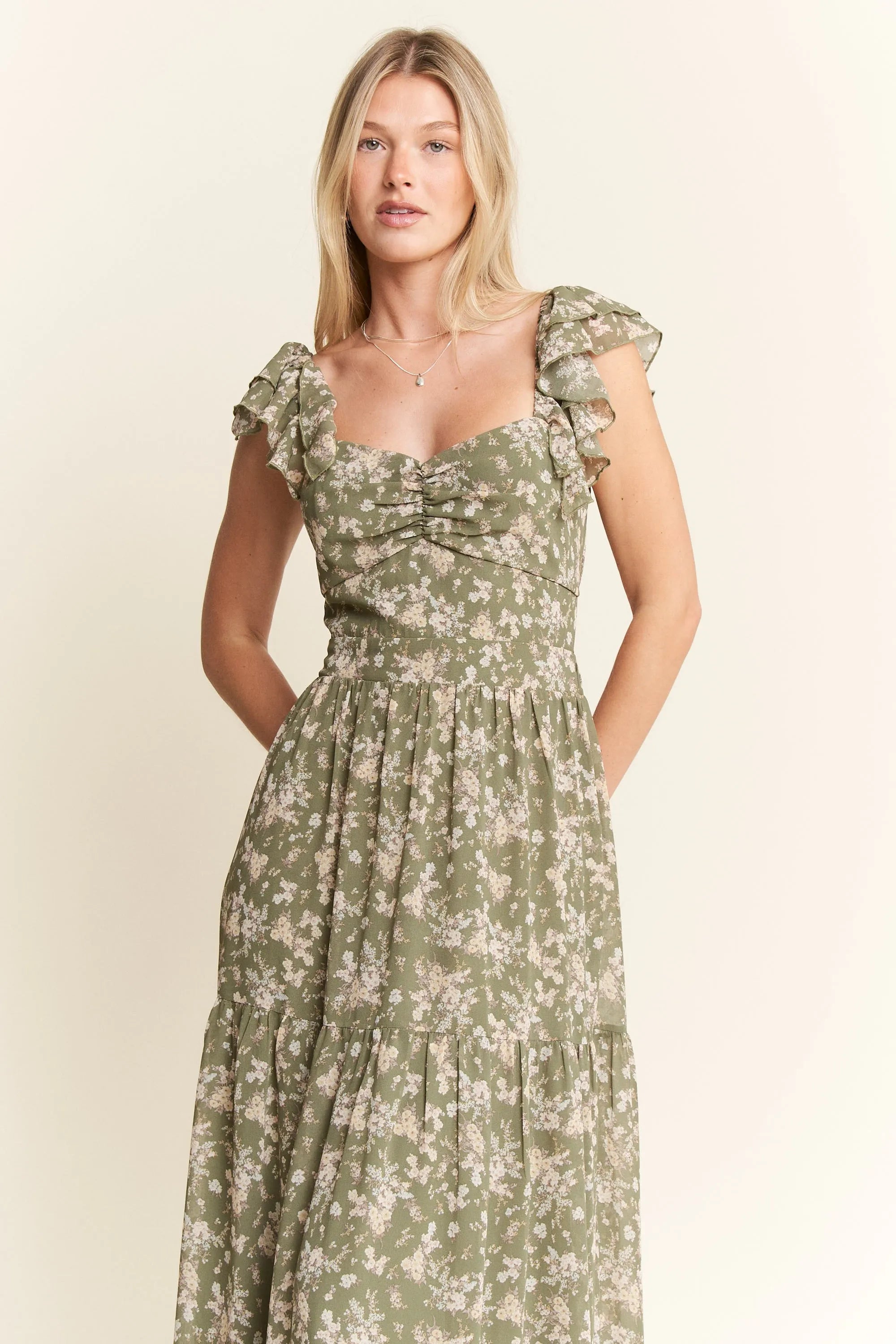 Jade By Jane Ruffle Sleeve Tiered Maxi Dress-Dresses-Trendsi-[option4]-[option5]-[option6]-[option7]-[option8]-Shop-Boutique-Clothing-for-Women-Online
