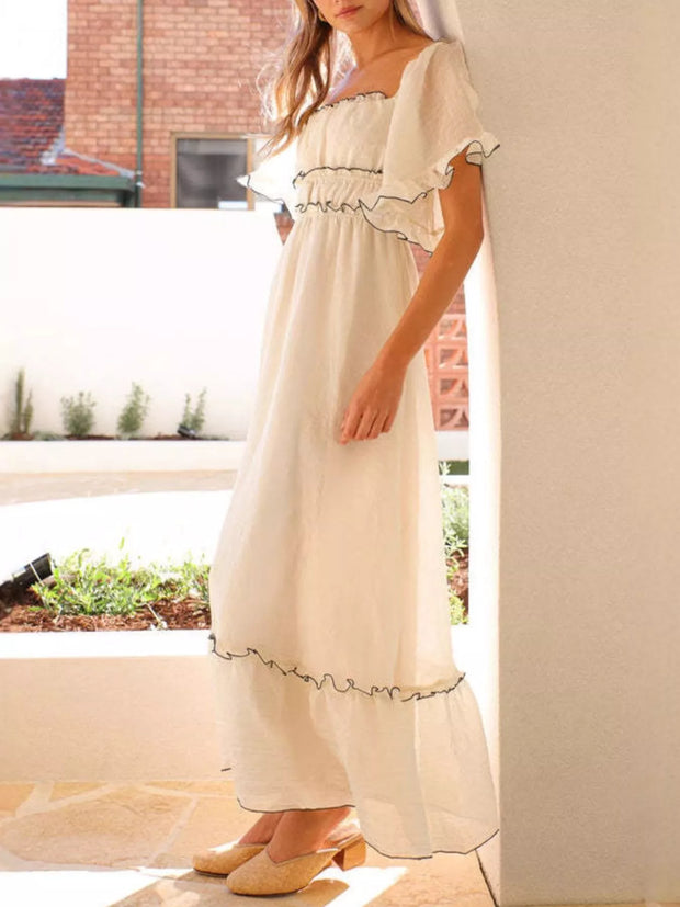 Ruffled Short Sleeve Tiered Maxi Dress-Dresses-Trendsi-[option4]-[option5]-[option6]-[option7]-[option8]-Shop-Boutique-Clothing-for-Women-Online