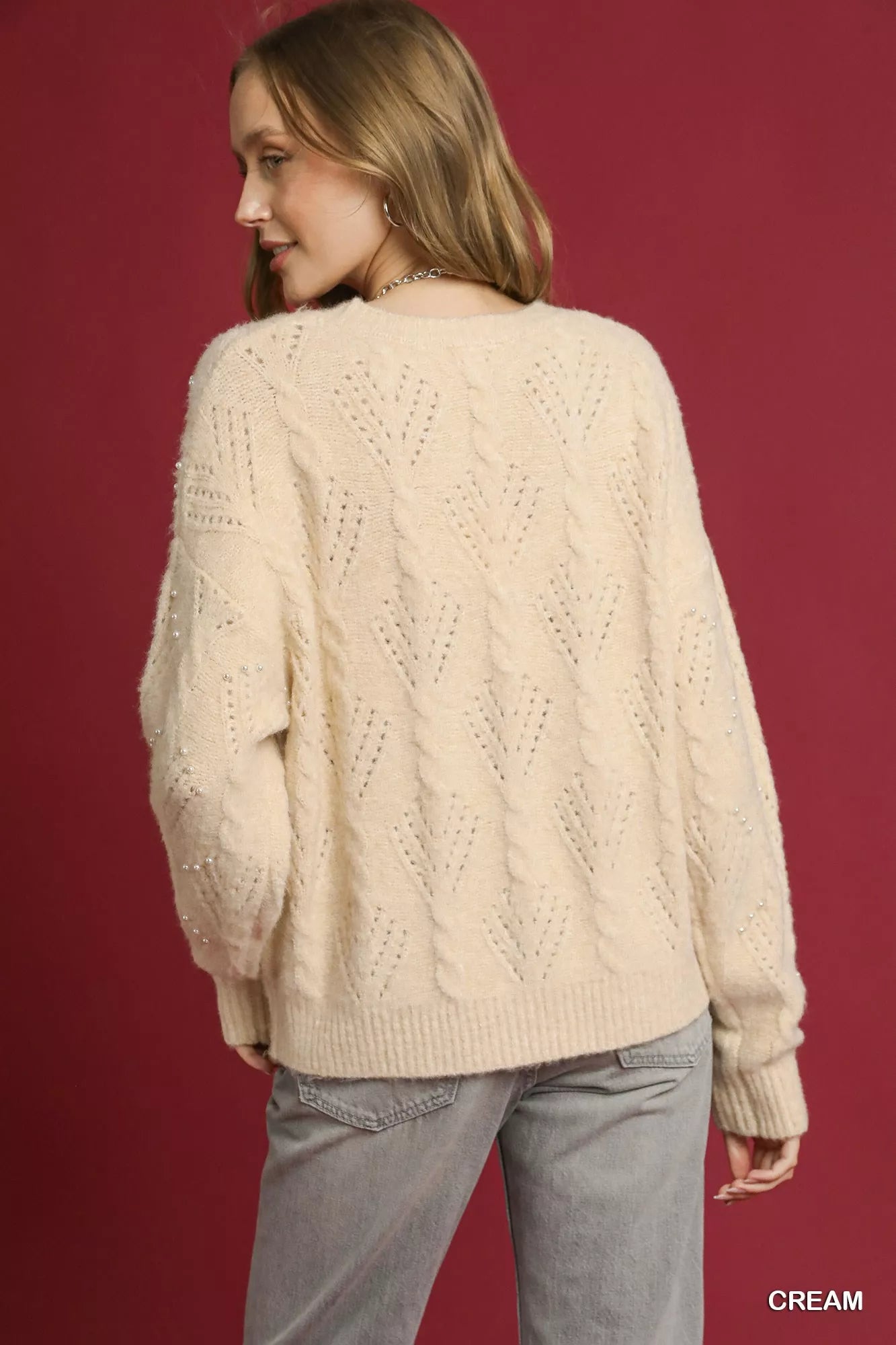Umgee Pearl-Embellished Long Sleeve Sweater-Sweaters-Trendsi-[option4]-[option5]-[option6]-[option7]-[option8]-Shop-Boutique-Clothing-for-Women-Online