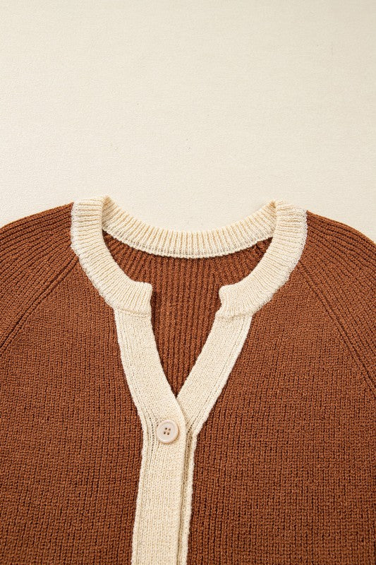 Contrast Trim Buttoned V-Neck Cropped Cardigan-JUNIPER BLVD-[option4]-[option5]-[option6]-[option7]-[option8]-Shop-Boutique-Clothing-for-Women-Online