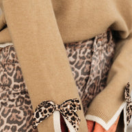 Leopard Bow Split Cuff Contrast Trim Sweater-JUNIPER BLVD-[option4]-[option5]-[option6]-[option7]-[option8]-Shop-Boutique-Clothing-for-Women-Online