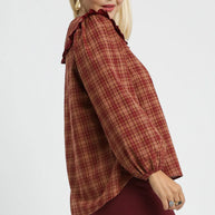 Umgee Full Size Plaid Ruffle Collar Blouse-Blouses-Trendsi-[option4]-[option5]-[option6]-[option7]-[option8]-Shop-Boutique-Clothing-for-Women-Online