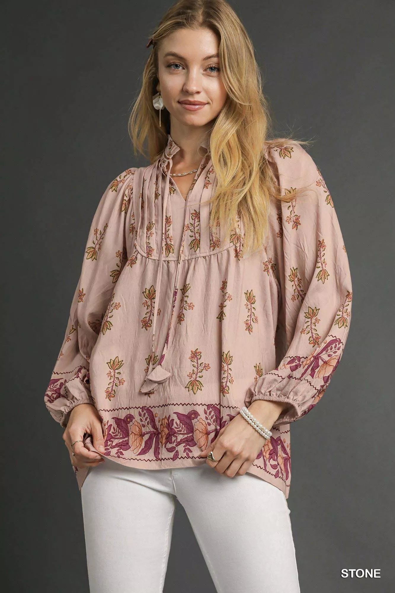 Umgee Floral Boho Peasant Blouse-Blouses-Trendsi-STONE-S-[option4]-[option5]-[option6]-[option7]-[option8]-Shop-Boutique-Clothing-for-Women-Online