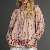 Umgee Floral Boho Peasant Blouse-Blouses-Trendsi-STONE-S-[option4]-[option5]-[option6]-[option7]-[option8]-Shop-Boutique-Clothing-for-Women-Online