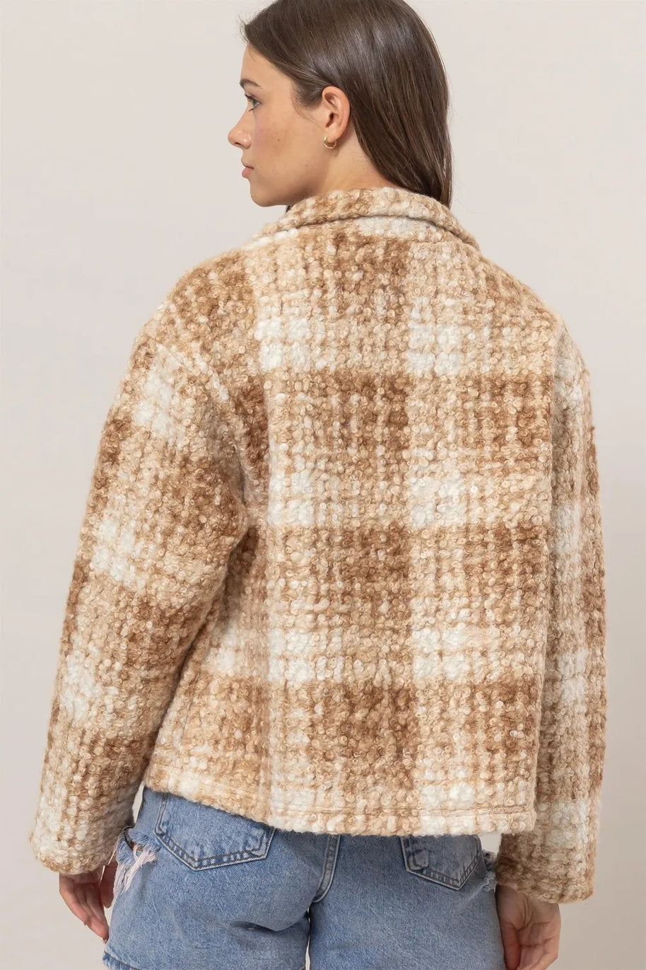 HYFVE Plaid Collared Neck Boucle Jacket with Pockets-Jacket-Trendsi-[option4]-[option5]-[option6]-[option7]-[option8]-Shop-Boutique-Clothing-for-Women-Online
