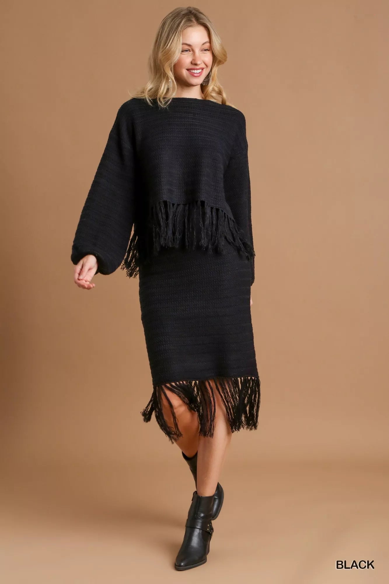 Umgee Crochet Knit Crop Top with Frey Hem-Sweaters-Trendsi-[option4]-[option5]-[option6]-[option7]-[option8]-Shop-Boutique-Clothing-for-Women-Online