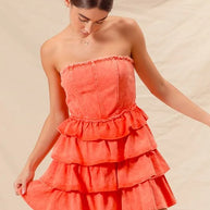 SO ME Strapless Ruffle Layered Game Day Cheer Up Dress-Dresses-Trendsi-ORANGE-S-[option4]-[option5]-[option6]-[option7]-[option8]-Shop-Boutique-Clothing-for-Women-Online