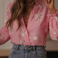 Flower Button Up Long Sleeve Shirt-Tops-Trendsi-Pink-S-[option4]-[option5]-[option6]-[option7]-[option8]-Shop-Boutique-Clothing-for-Women-Online