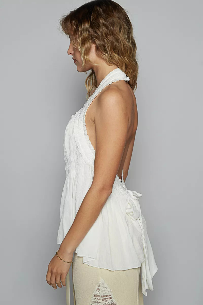 POL Backless Halter Sleeveless Top with Smocking Shirring Detail-Tank Tops & Camis-Trendsi-[option4]-[option5]-[option6]-[option7]-[option8]-Shop-Boutique-Clothing-for-Women-Online