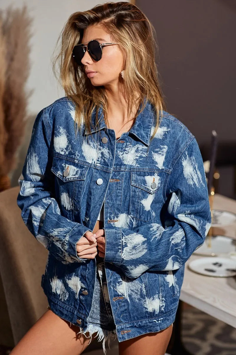 BiBi Washed Tie Dye Denim Jacket-Jacket-Trendsi-DENIM-S-[option4]-[option5]-[option6]-[option7]-[option8]-Shop-Boutique-Clothing-for-Women-Online