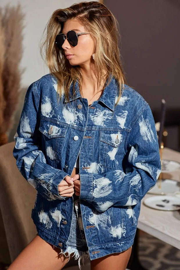 BiBi Washed Tie Dye Denim Jacket-Jacket-Trendsi-DENIM-S-[option4]-[option5]-[option6]-[option7]-[option8]-Shop-Boutique-Clothing-for-Women-Online