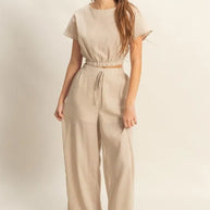 HYFVE Round Neck Short Sleeve Top and Pants Set-Sets-Trendsi-Tan-S-[option4]-[option5]-[option6]-[option7]-[option8]-Shop-Boutique-Clothing-for-Women-Online