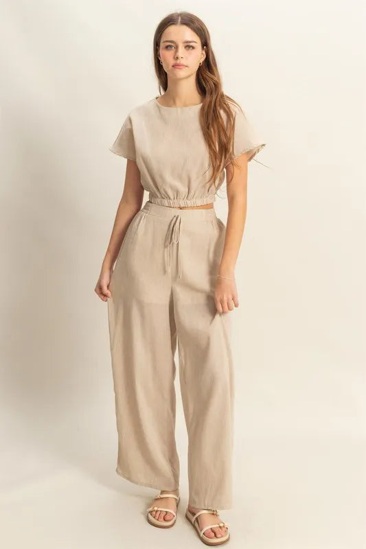 HYFVE Round Neck Short Sleeve Top and Pants Set-Sets-Trendsi-Tan-S-[option4]-[option5]-[option6]-[option7]-[option8]-Shop-Boutique-Clothing-for-Women-Online