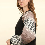 VERY J Printed Long Sleeve Round Neck Knit Top-Blouses-Trendsi-[option4]-[option5]-[option6]-[option7]-[option8]-Shop-Boutique-Clothing-for-Women-Online