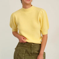 HYFVE Mock Neck Puff Sleeve Sweater-Sweater-Trendsi-Creamy Yellow-S-[option4]-[option5]-[option6]-[option7]-[option8]-Shop-Boutique-Clothing-for-Women-Online