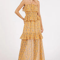 Mittoshop Ruffled Smocked Floral Halter Neck Maxi Dress-Dresses-Trendsi-Tangerine-S-[option4]-[option5]-[option6]-[option7]-[option8]-Shop-Boutique-Clothing-for-Women-Online