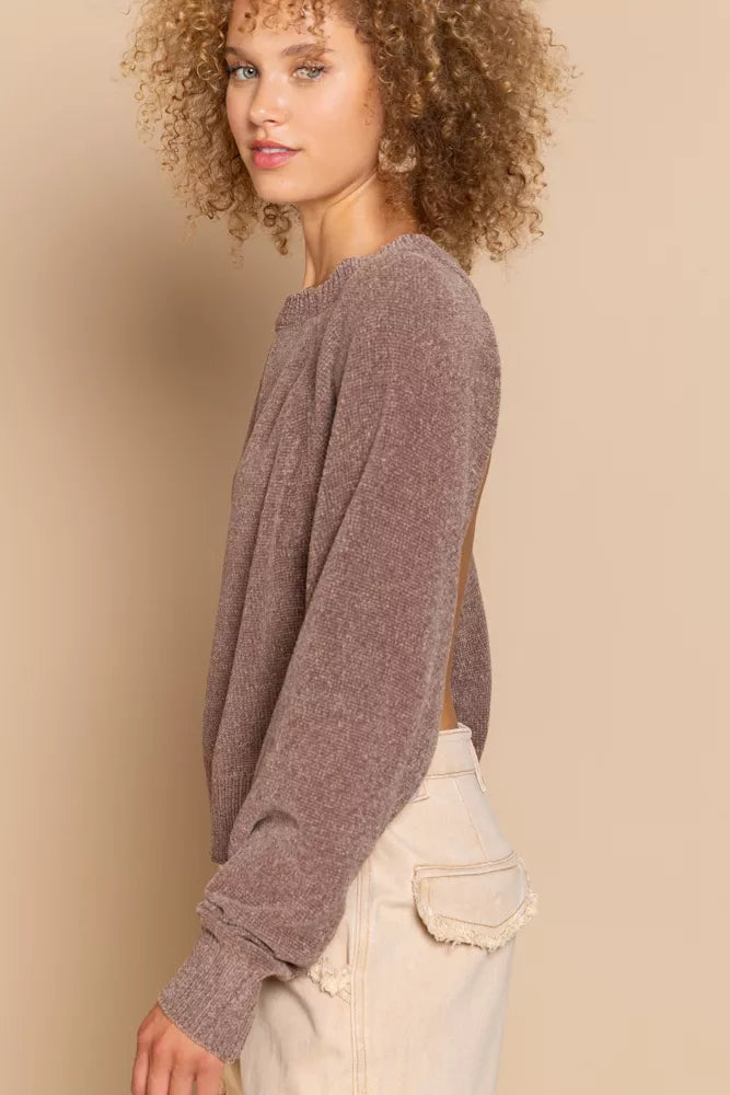 POL Round Neck Backless Sweater with Ribbed Edge-Sweaters-Trendsi-[option4]-[option5]-[option6]-[option7]-[option8]-Shop-Boutique-Clothing-for-Women-Online