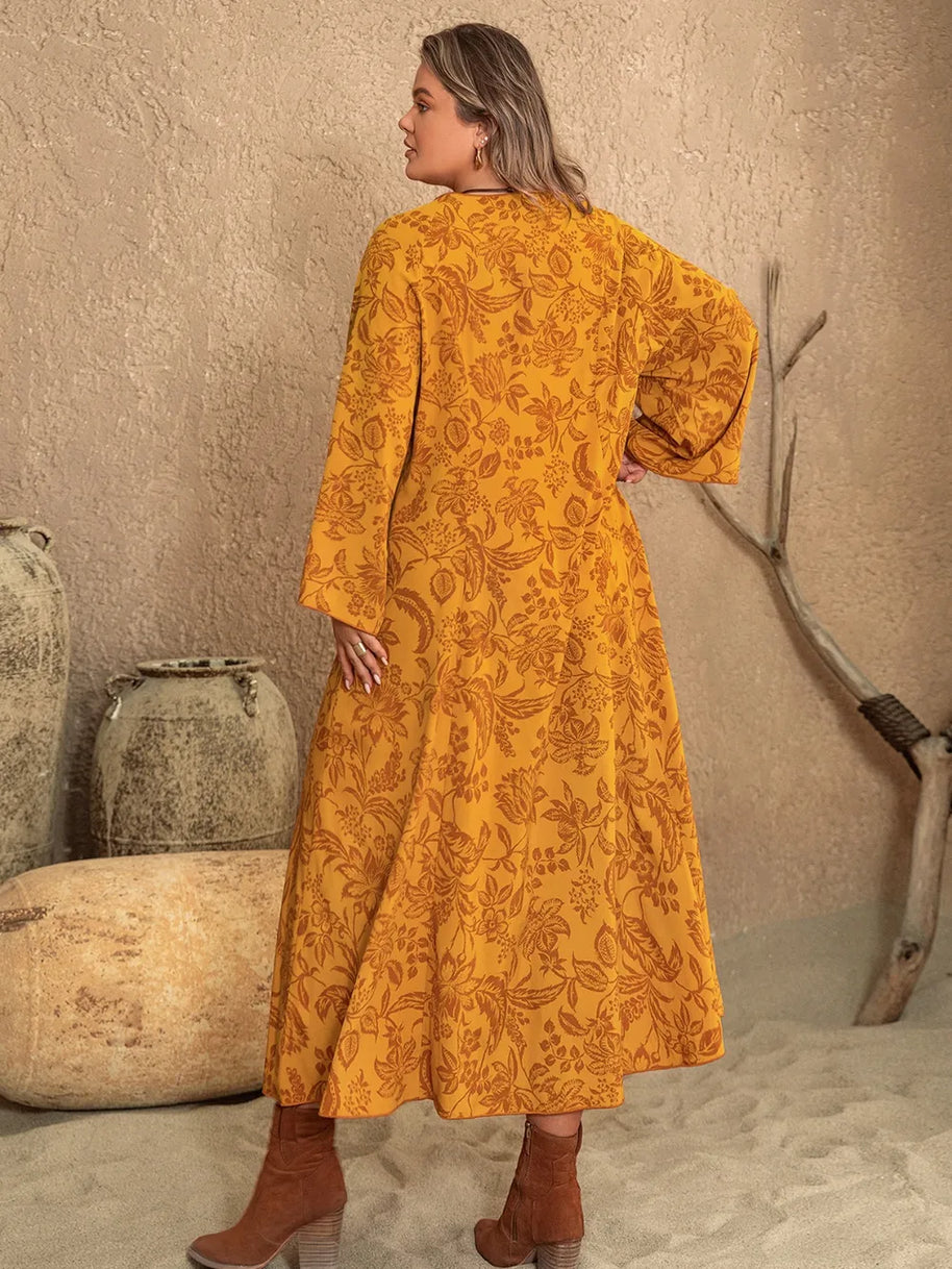 Plus Size Printed Slit Long Sleeve Dress-Dresses-Trendsi-[option4]-[option5]-[option6]-[option7]-[option8]-Shop-Boutique-Clothing-for-Women-Online