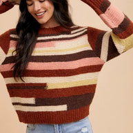 Annie Wear Color Block Round Neck Long Sleeve Sweater-Sweaters-Trendsi-Chocolate Multicolor-S-[option4]-[option5]-[option6]-[option7]-[option8]-Shop-Boutique-Clothing-for-Women-Online
