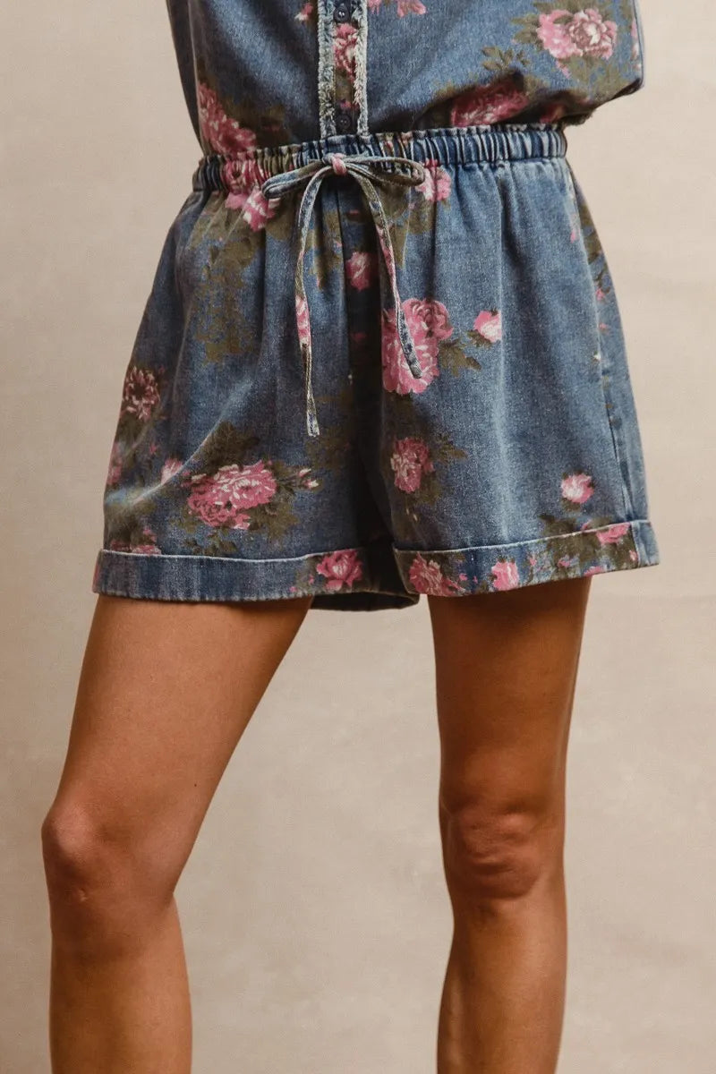 BiBi Floral Printed Denim Short Pants With Pocket-Shorts-Trendsi-DENIM-S-[option4]-[option5]-[option6]-[option7]-[option8]-Shop-Boutique-Clothing-for-Women-Online