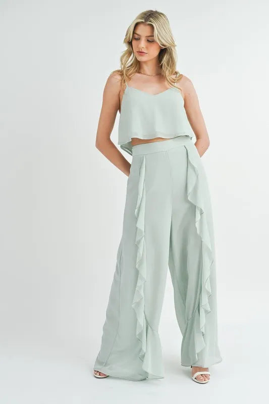 MABLE Crop Cami and Ruffled Wide Leg Pants Set-two piece set-Trendsi-Lt Mint-S-[option4]-[option5]-[option6]-[option7]-[option8]-Shop-Boutique-Clothing-for-Women-Online