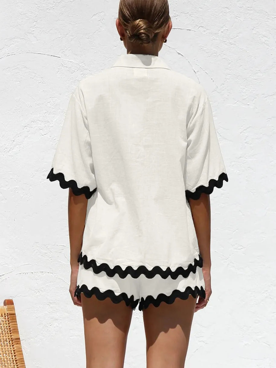 Contrast Trim Half Sleeve Top and Shorts Set-Sets-Trendsi-[option4]-[option5]-[option6]-[option7]-[option8]-Shop-Boutique-Clothing-for-Women-Online