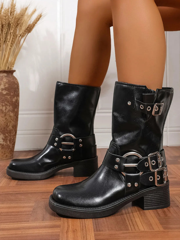 Round Toe Block Heels Boots-Boots-Trendsi-Black-35-[option4]-[option5]-[option6]-[option7]-[option8]-Shop-Boutique-Clothing-for-Women-Online