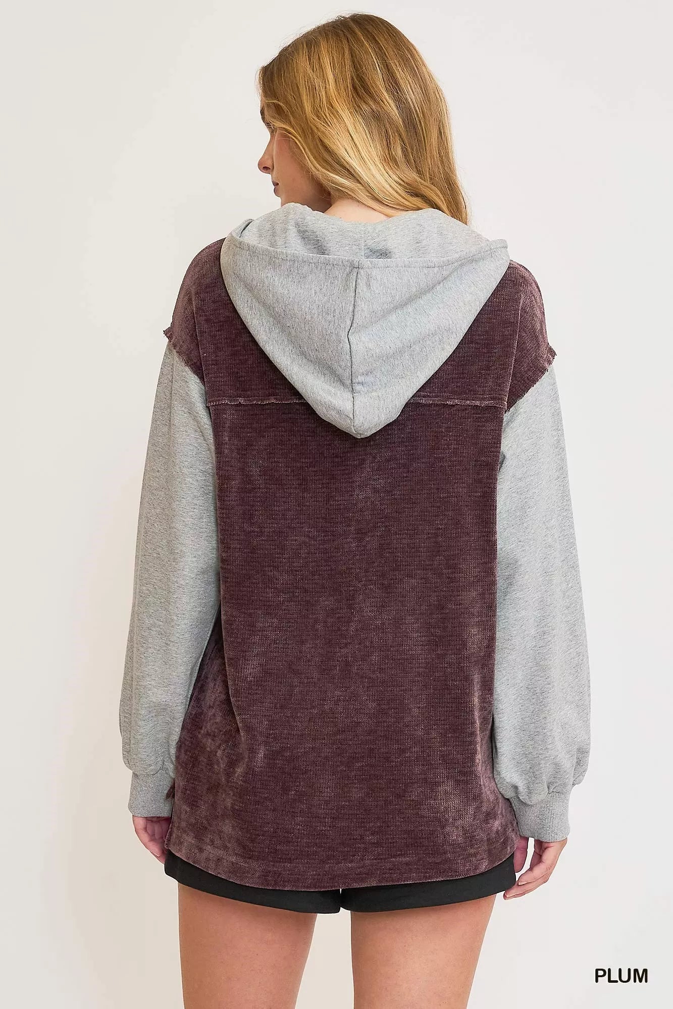 Umgee Contrast Hooded Chenille Jacket-Coats & Jackets-Trendsi-[option4]-[option5]-[option6]-[option7]-[option8]-Shop-Boutique-Clothing-for-Women-Online