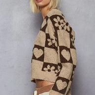 POL V-Neck Heart Pattern Checkered Sweater-Sweaters-Trendsi-[option4]-[option5]-[option6]-[option7]-[option8]-Shop-Boutique-Clothing-for-Women-Online