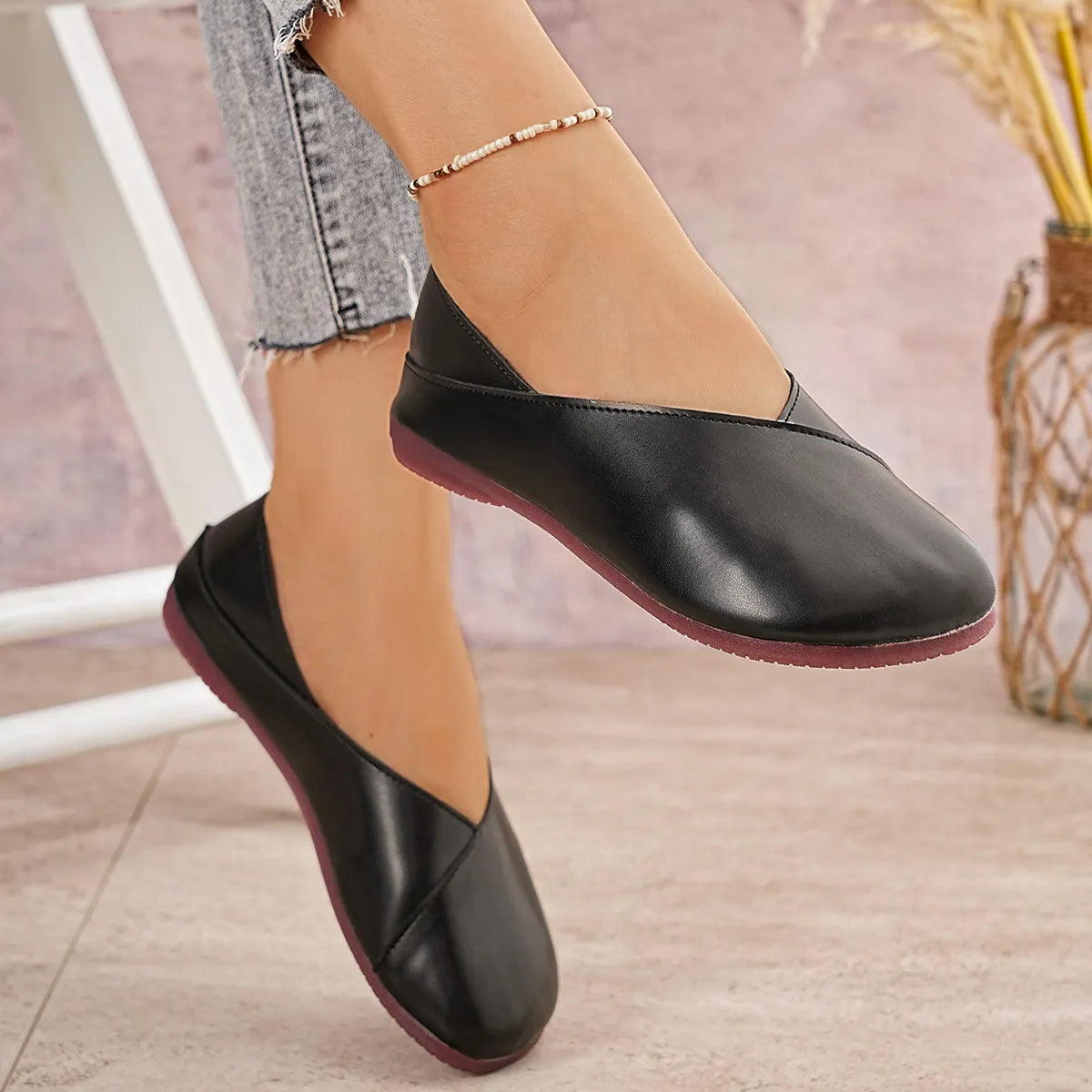 Round Toe Flats Slip-Ons-135 Flats-Trendsi-[option4]-[option5]-[option6]-[option7]-[option8]-Shop-Boutique-Clothing-for-Women-Online