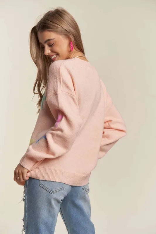 ADORA Stars Pattern Round Neck Drop Shoulder Sweater-Sweaters-Trendsi-[option4]-[option5]-[option6]-[option7]-[option8]-Shop-Boutique-Clothing-for-Women-Online
