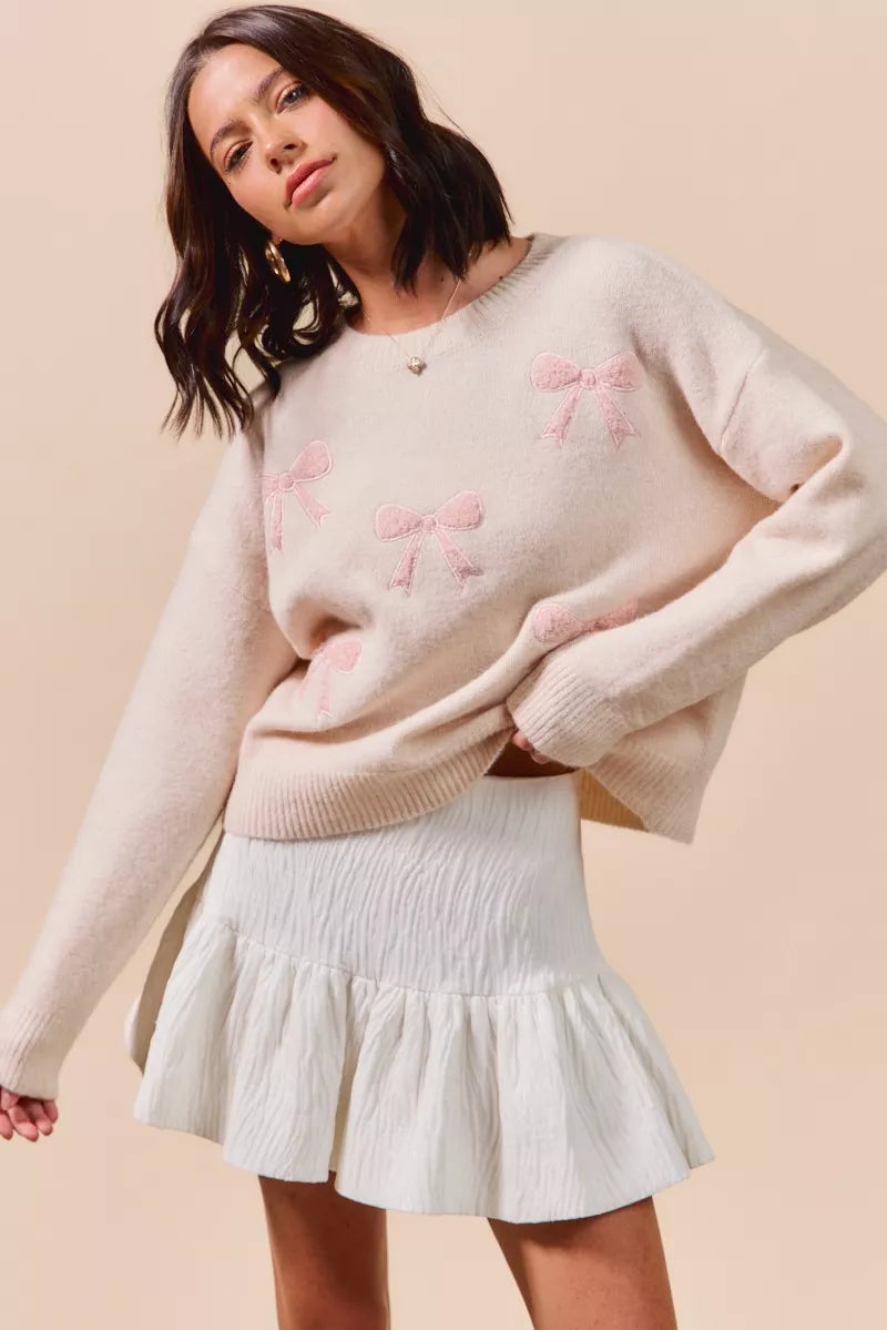 SO ME Embroidered Ribbon Round Neck Sweater-Sweaters-Trendsi-[option4]-[option5]-[option6]-[option7]-[option8]-Shop-Boutique-Clothing-for-Women-Online