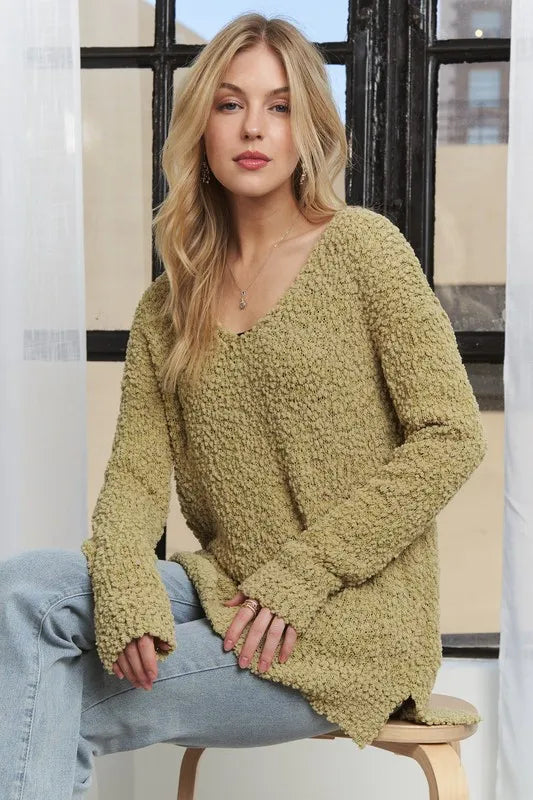 ADORA High-Low Side Slit V-Neck Sweater-Sweaters-Trendsi-Yellow-Green-S-[option4]-[option5]-[option6]-[option7]-[option8]-Shop-Boutique-Clothing-for-Women-Online