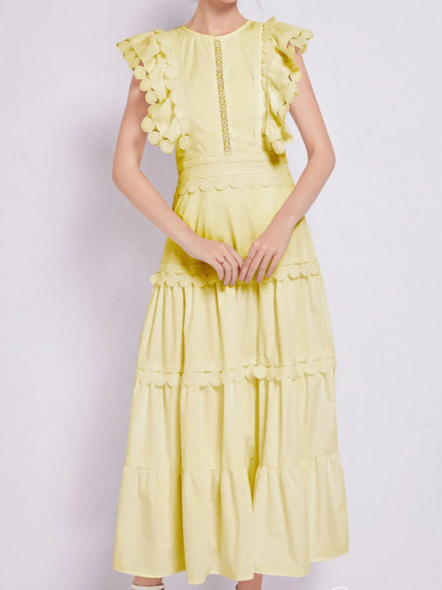 Sleeveless Ruffled Tiered Dress with Embroidered Trim-dresses-Trendsi-Yellow-M-[option4]-[option5]-[option6]-[option7]-[option8]-Shop-Boutique-Clothing-for-Women-Online