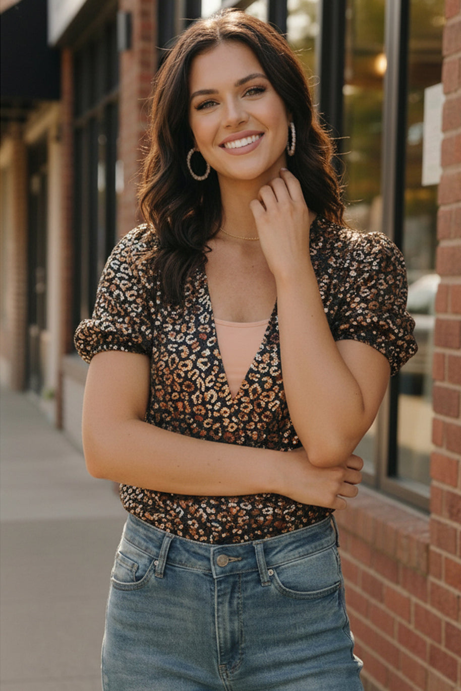 Midnight Leopard Shimmer Bodysuit-And The Why-[option4]-[option5]-[option6]-[option7]-[option8]-Shop-Boutique-Clothing-for-Women-Online